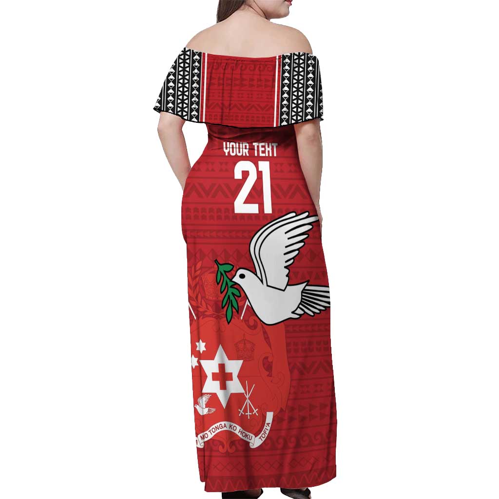 Custom Tonga Rugby Off Shoulder Maxi Dress Mate Maa Kupesi Style LT9 - Polynesian Pride