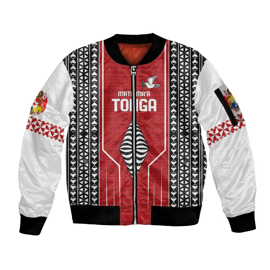 Custom Tonga Rugby Sleeve Zip Bomber Jacket Mate Maa Kupesi Style LT9 Unisex Red - Polynesian Pride
