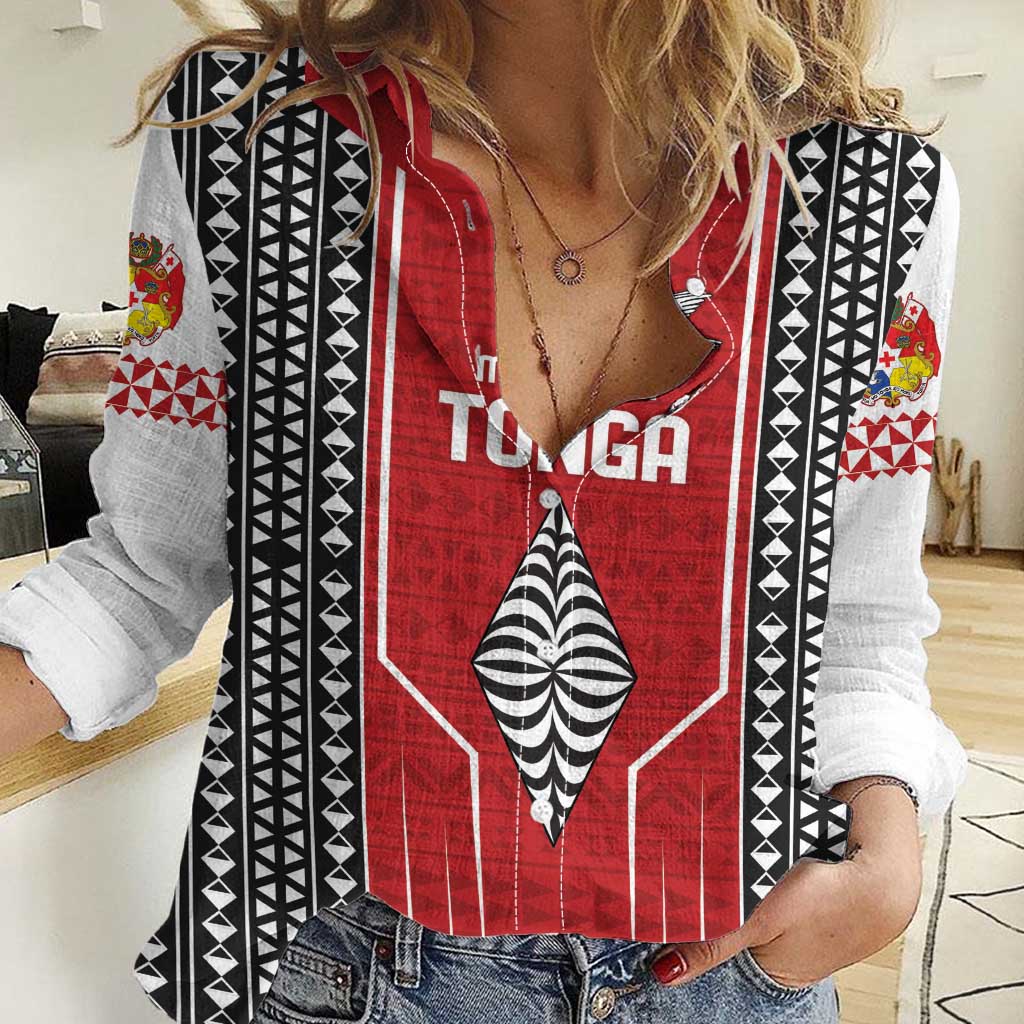 Custom Tonga Rugby Women Casual Shirt Mate Maa Kupesi Style LT9 Female Red - Polynesian Pride