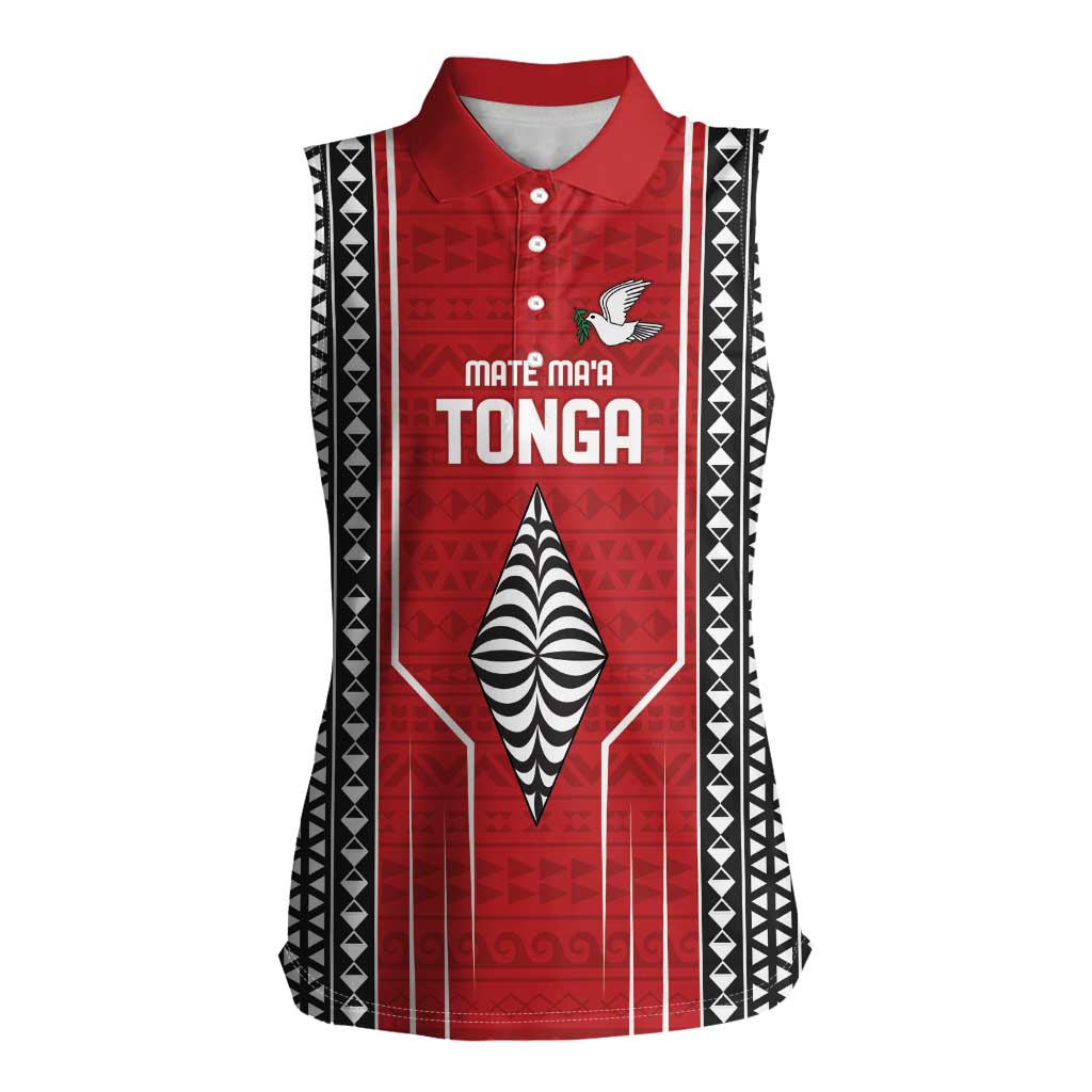 Custom Tonga Rugby Women Sleeveless Polo Shirt Mate Maa Kupesi Style