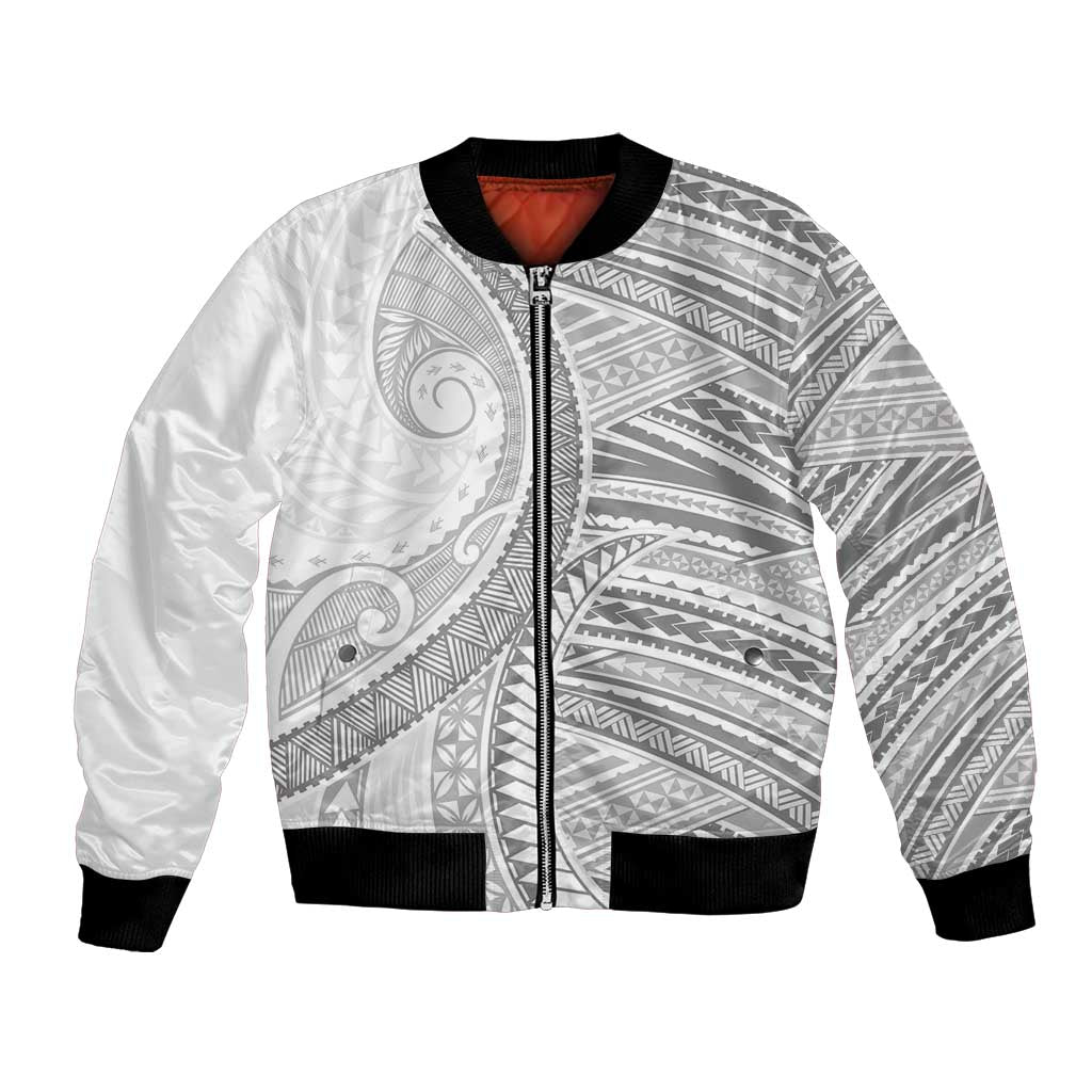 American Samoa White Sunday Bomber Jacket Polynesian Lotu Tamaiti - Polynesian Pride