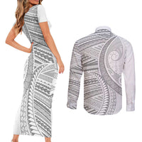 American Samoa White Sunday Couples Matching Short Sleeve Bodycon Dress and Long Sleeve Button Shirt Polynesian Lotu Tamaiti - Polynesian Pride