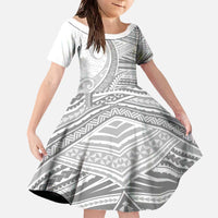 American Samoa White Sunday Family Matching Off The Shoulder Long Sleeve Dress and Hawaiian Shirt Polynesian Lotu Tamaiti - Polynesian Pride