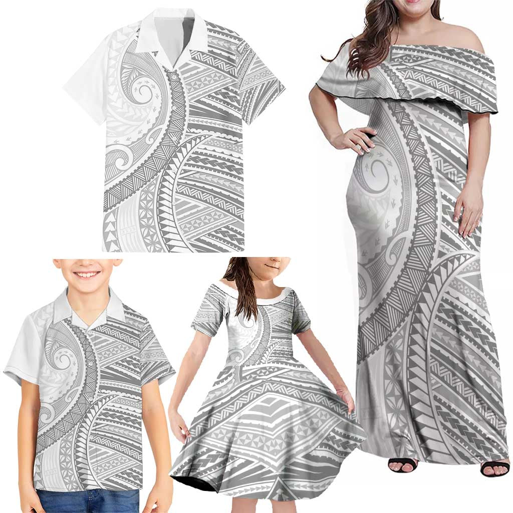 American Samoa White Sunday Family Matching Off Shoulder Maxi Dress and Hawaiian Shirt Polynesian Lotu Tamaiti - Polynesian Pride