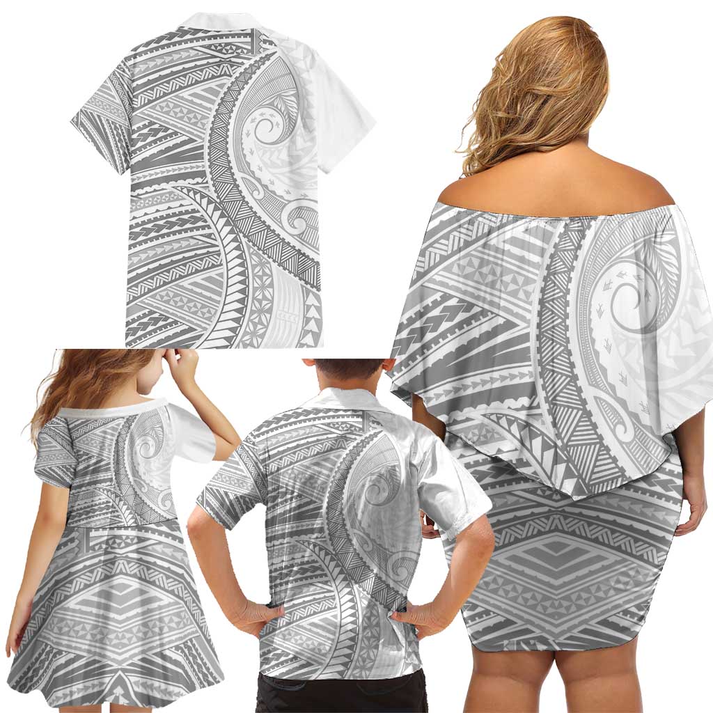 American Samoa White Sunday Family Matching Off Shoulder Short Dress and Hawaiian Shirt Polynesian Lotu Tamaiti - Polynesian Pride