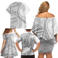 American Samoa White Sunday Family Matching Off Shoulder Short Dress and Hawaiian Shirt Polynesian Lotu Tamaiti - Polynesian Pride