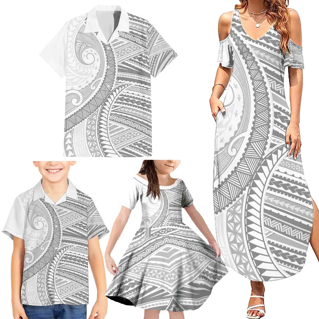 American Samoa White Sunday Family Matching Summer Maxi Dress and Hawaiian Shirt Polynesian Lotu Tamaiti - Polynesian Pride