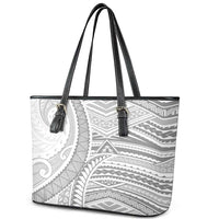 American Samoa White Sunday Leather Tote Bag Polynesian Lotu Tamaiti - Polynesian Pride