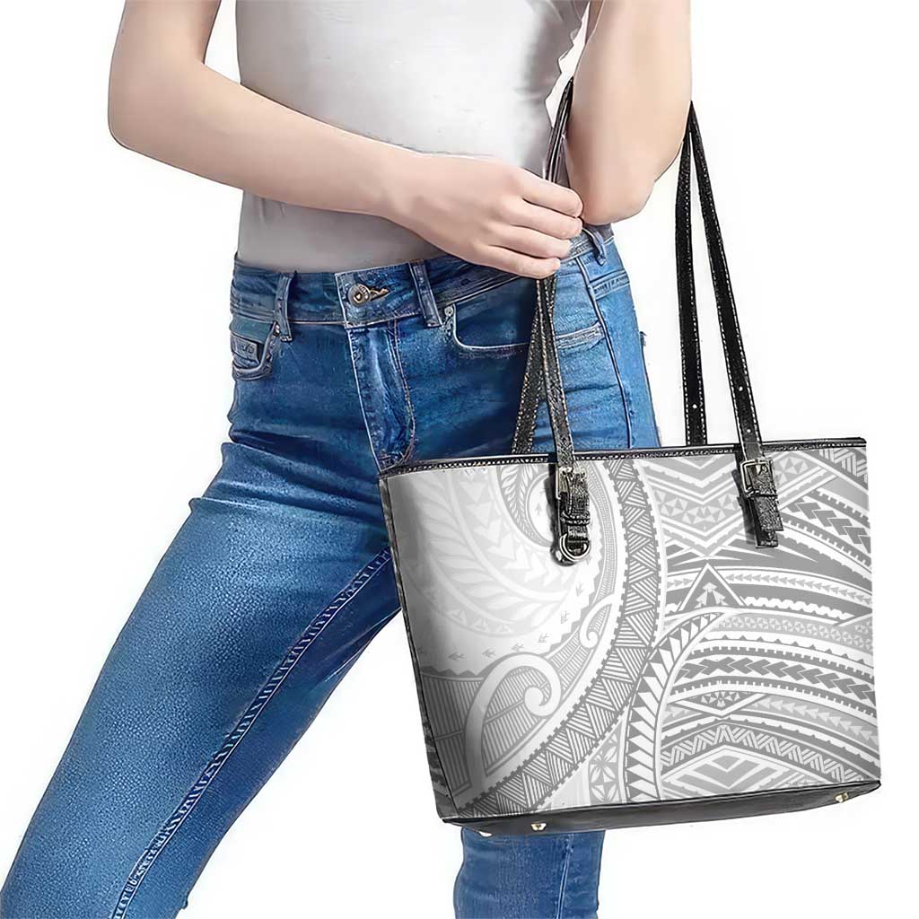 American Samoa White Sunday Leather Tote Bag Polynesian Lotu Tamaiti - Polynesian Pride