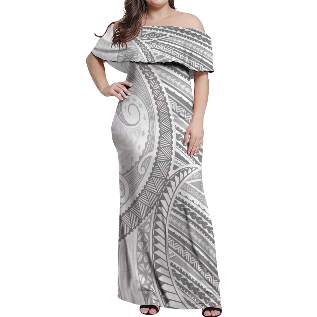American Samoa White Sunday Off Shoulder Maxi Dress Polynesian Lotu Tamaiti - Polynesian Pride