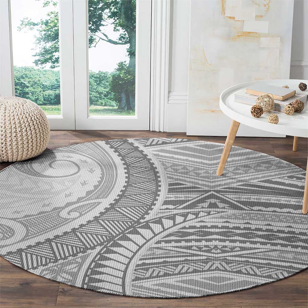 American Samoa White Sunday Round Carpet Polynesian Lotu Tamaiti - Polynesian Pride