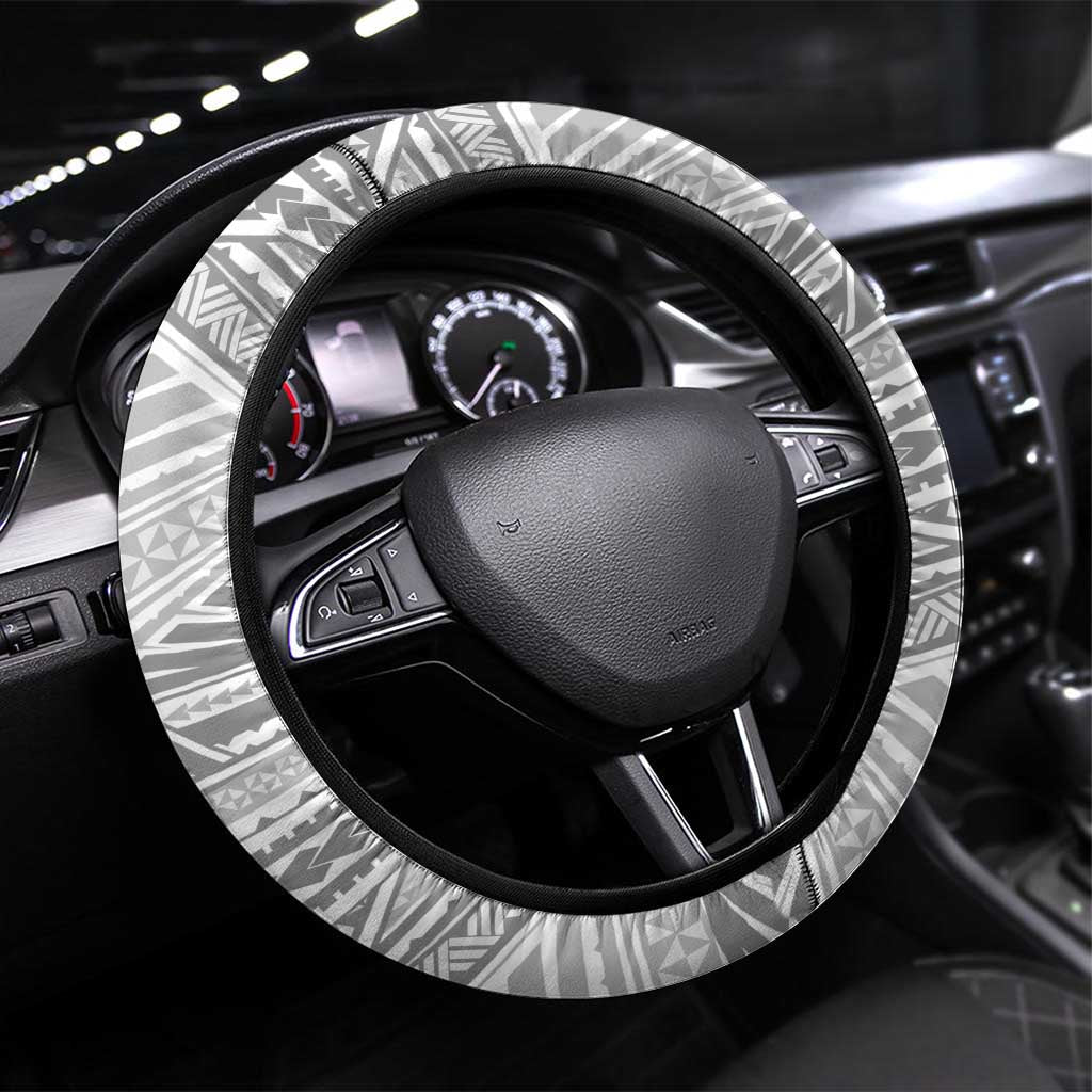American Samoa White Sunday Steering Wheel Cover Polynesian Lotu Tamaiti - Polynesian Pride