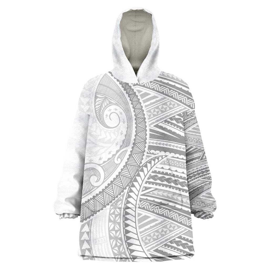 American Samoa White Sunday Wearable Blanket Hoodie Polynesian Lotu Tamaiti - Polynesian Pride
