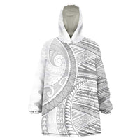 American Samoa White Sunday Wearable Blanket Hoodie Polynesian Lotu Tamaiti - Polynesian Pride
