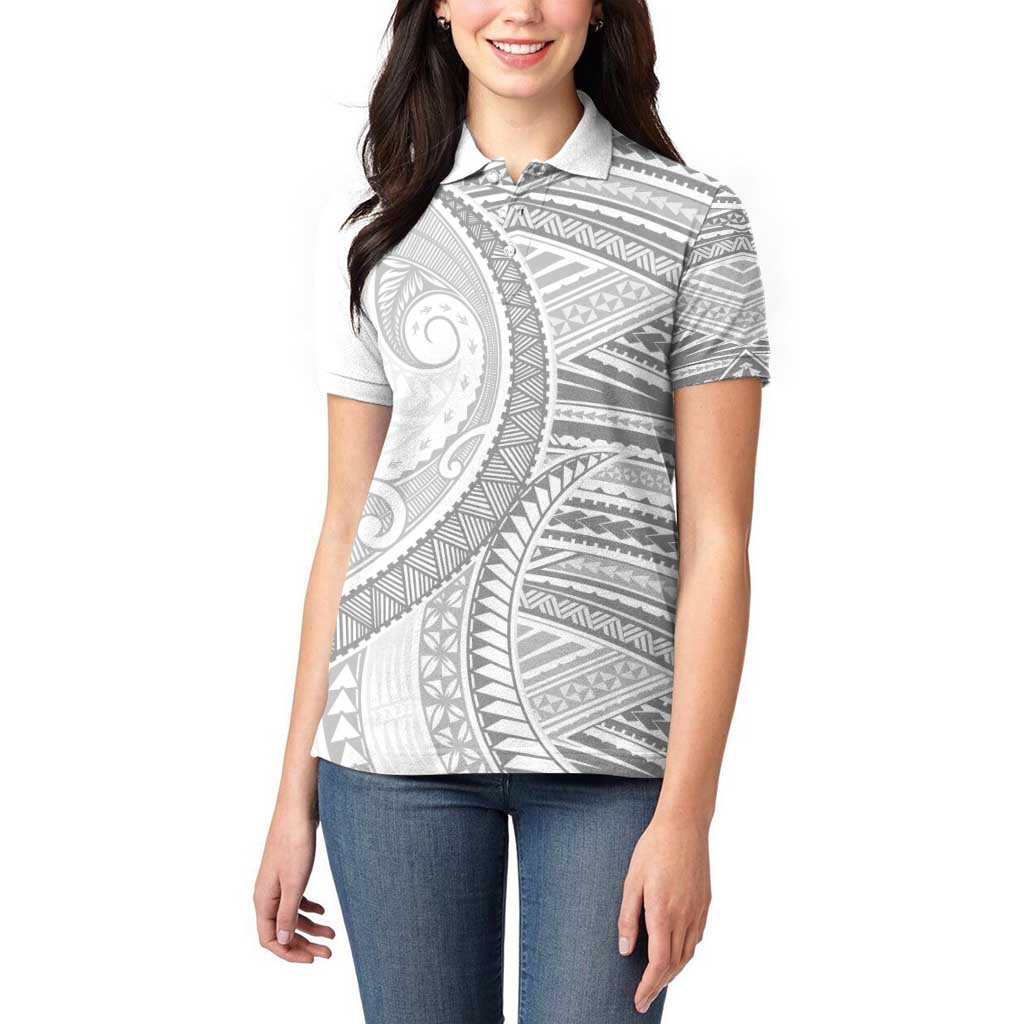 American Samoa White Sunday Women Polo Shirt Polynesian Lotu Tamaiti - Polynesian Pride