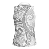 American Samoa White Sunday Women Sleeveless Polo Shirt Polynesian Lotu Tamaiti - Polynesian Pride