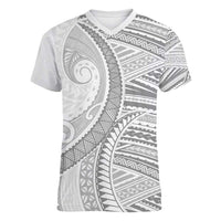 American Samoa White Sunday Women V-Neck T-Shirt Polynesian Lotu Tamaiti - Polynesian Pride