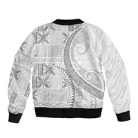 Niue White Sunday Bomber Jacket Niuean Lotu Tamaiti Hiapo Pattern - Polynesian Pride