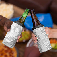 Niue White Sunday 4 in 1 Can Cooler Tumbler Niuean Lotu Tamaiti Hiapo Pattern - Polynesian Pride