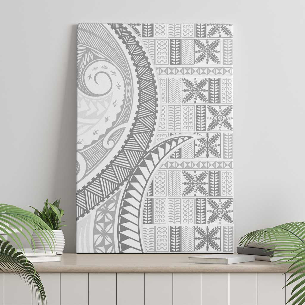 Niue White Sunday Canvas Wall Art Niuean Lotu Tamaiti Hiapo Pattern - Polynesian Pride