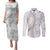 Niue White Sunday Couples Matching Puletasi and Long Sleeve Button Shirt Niuean Lotu Tamaiti Hiapo Pattern - Polynesian Pride
