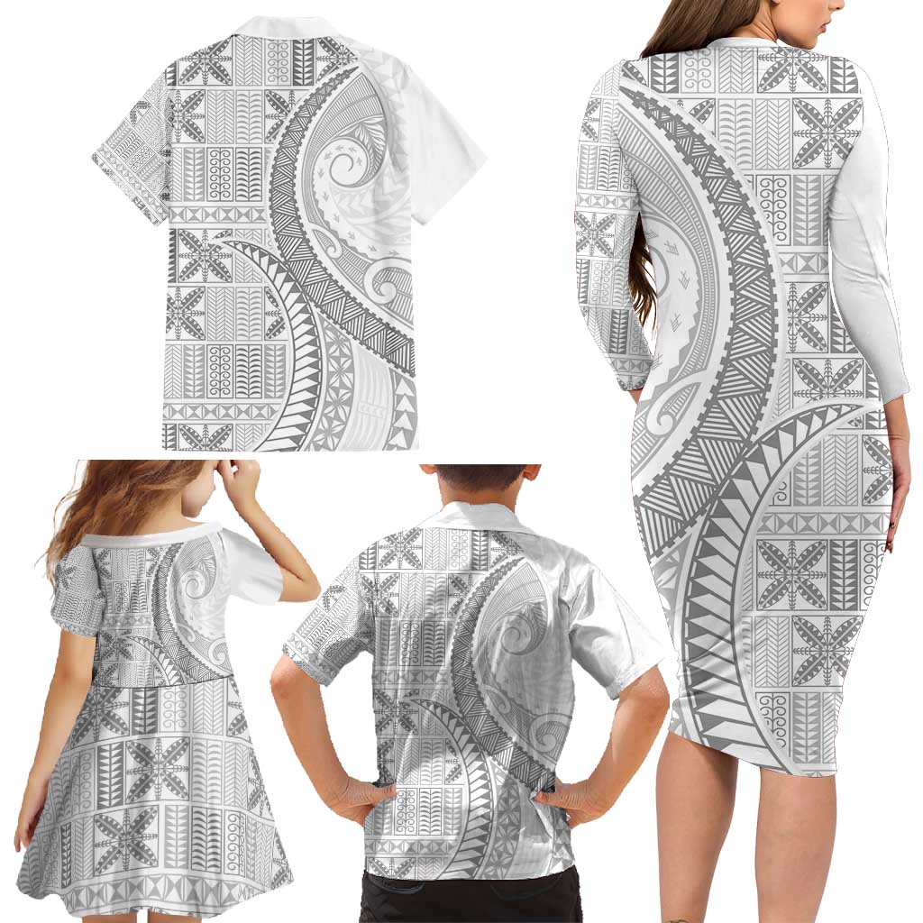 Niue White Sunday Family Matching Long Sleeve Bodycon Dress and Hawaiian Shirt Niuean Lotu Tamaiti Hiapo Pattern - Polynesian Pride