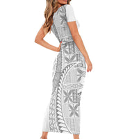 Niue White Sunday Family Matching Short Sleeve Bodycon Dress and Hawaiian Shirt Niuean Lotu Tamaiti Hiapo Pattern - Polynesian Pride