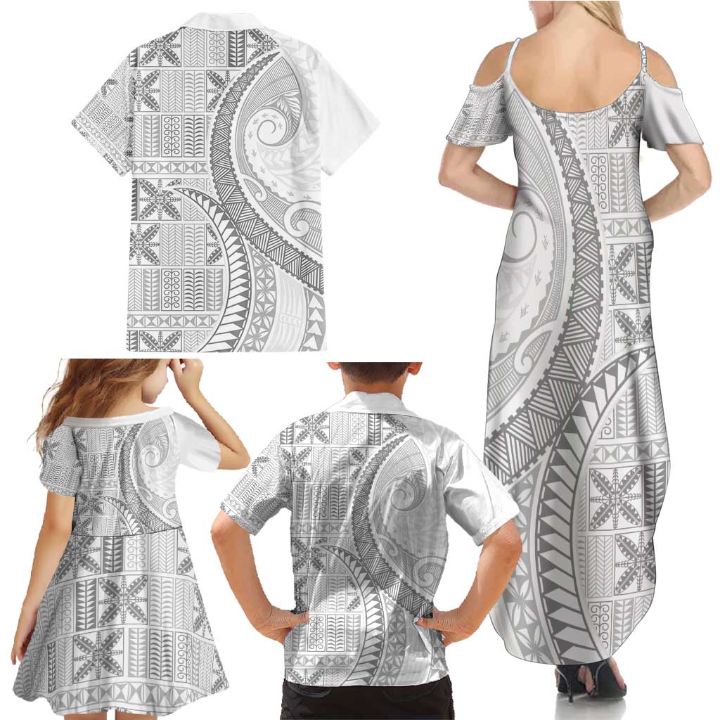 Niue White Sunday Family Matching Summer Maxi Dress and Hawaiian Shirt Niuean Lotu Tamaiti Hiapo Pattern - Polynesian Pride
