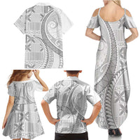 Niue White Sunday Family Matching Summer Maxi Dress and Hawaiian Shirt Niuean Lotu Tamaiti Hiapo Pattern - Polynesian Pride