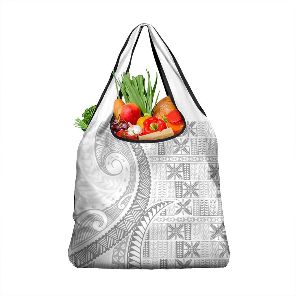 Niue White Sunday Grocery Bag Niuean Lotu Tamaiti Hiapo Pattern - Polynesian Pride