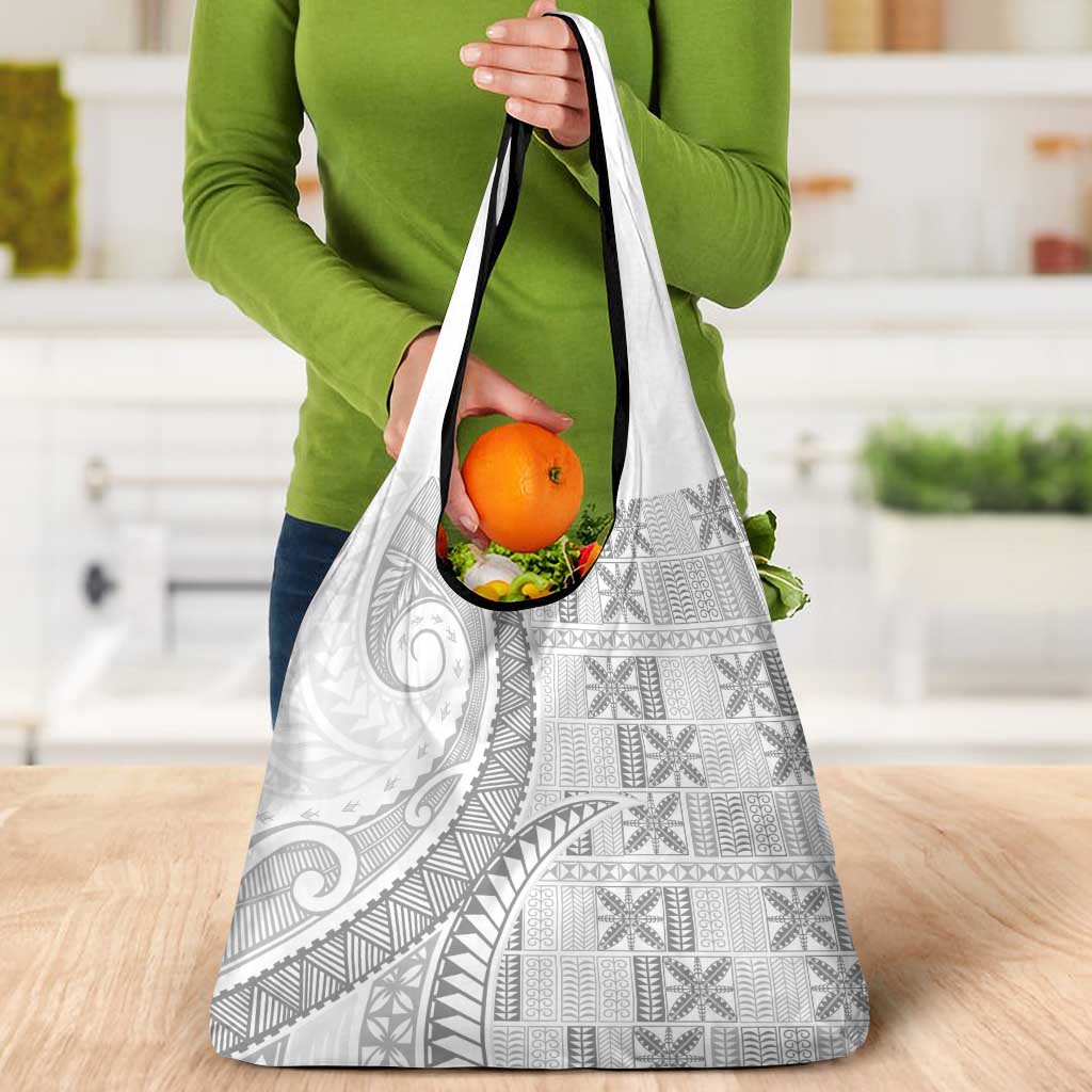 Niue White Sunday Grocery Bag Niuean Lotu Tamaiti Hiapo Pattern - Polynesian Pride