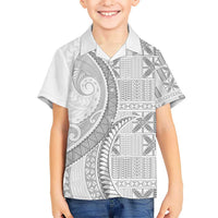 Niue White Sunday Kid Hawaiian Shirt Niuean Lotu Tamaiti Hiapo Pattern - Polynesian Pride