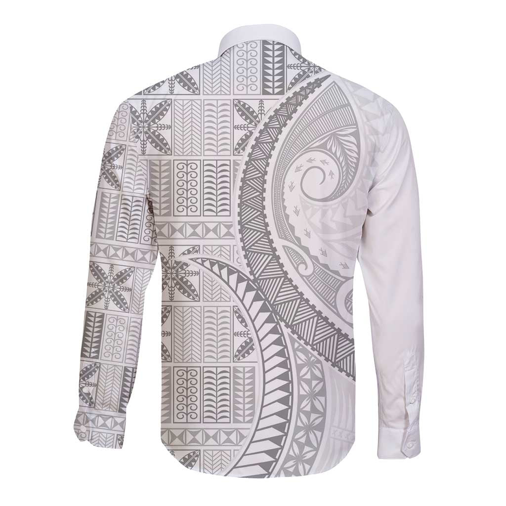 Niue White Sunday Long Sleeve Button Shirt Niuean Lotu Tamaiti Hiapo Pattern - Polynesian Pride
