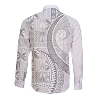 Niue White Sunday Long Sleeve Button Shirt Niuean Lotu Tamaiti Hiapo Pattern - Polynesian Pride