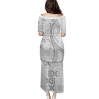 Niue White Sunday Puletasi Niuean Lotu Tamaiti Hiapo Pattern - Polynesian Pride