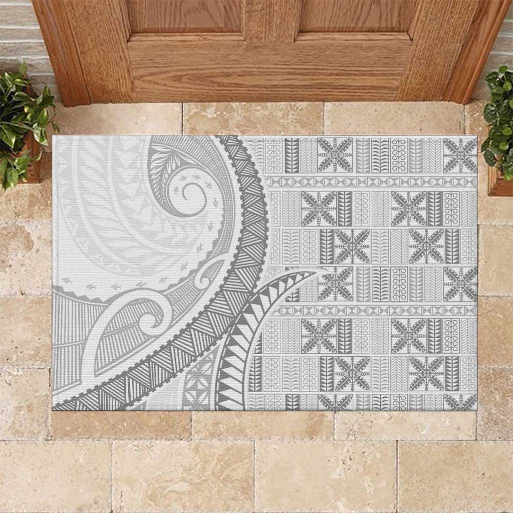 Niue White Sunday Rubber Doormat Niuean Lotu Tamaiti Hiapo Pattern - Polynesian Pride