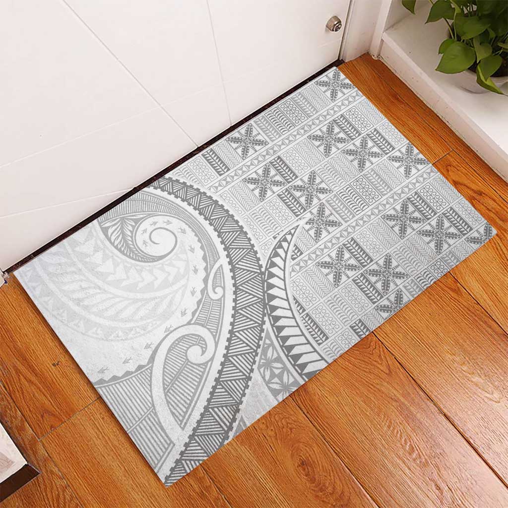 Niue White Sunday Rubber Doormat Niuean Lotu Tamaiti Hiapo Pattern - Polynesian Pride