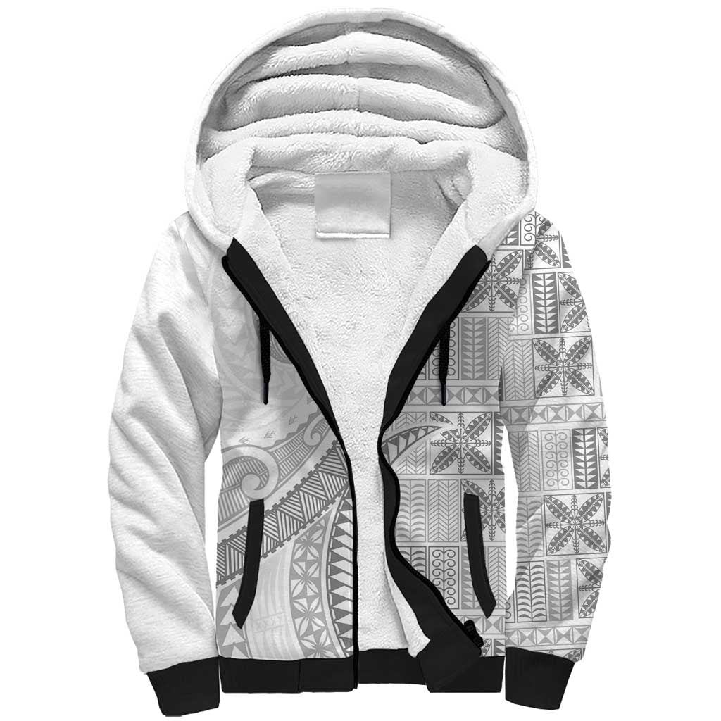 Niue White Sunday Sherpa Hoodie Niuean Lotu Tamaiti Hiapo Pattern - Polynesian Pride