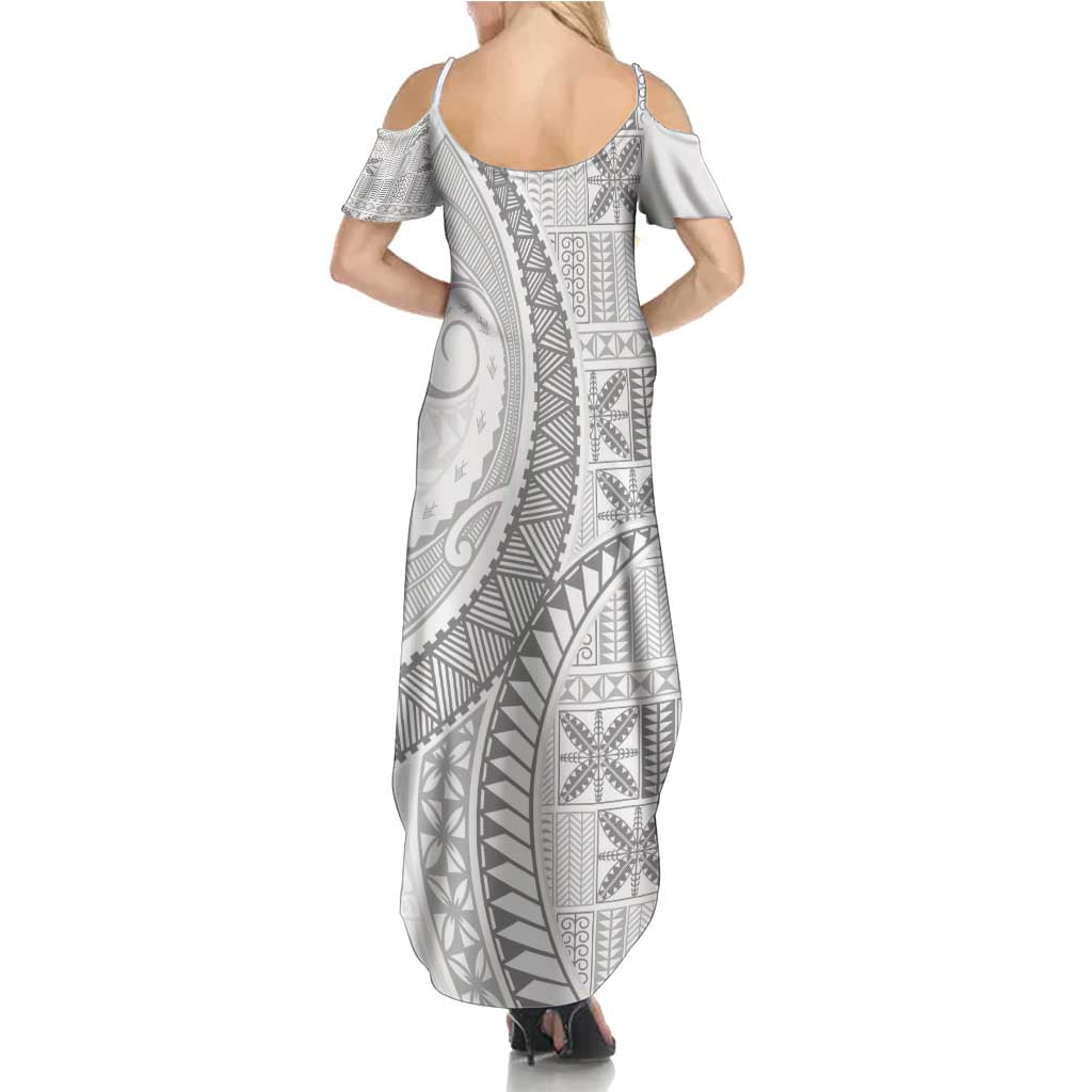Niue White Sunday Summer Maxi Dress Niuean Lotu Tamaiti Hiapo Pattern - Polynesian Pride