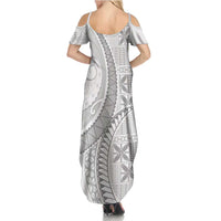 Niue White Sunday Summer Maxi Dress Niuean Lotu Tamaiti Hiapo Pattern - Polynesian Pride