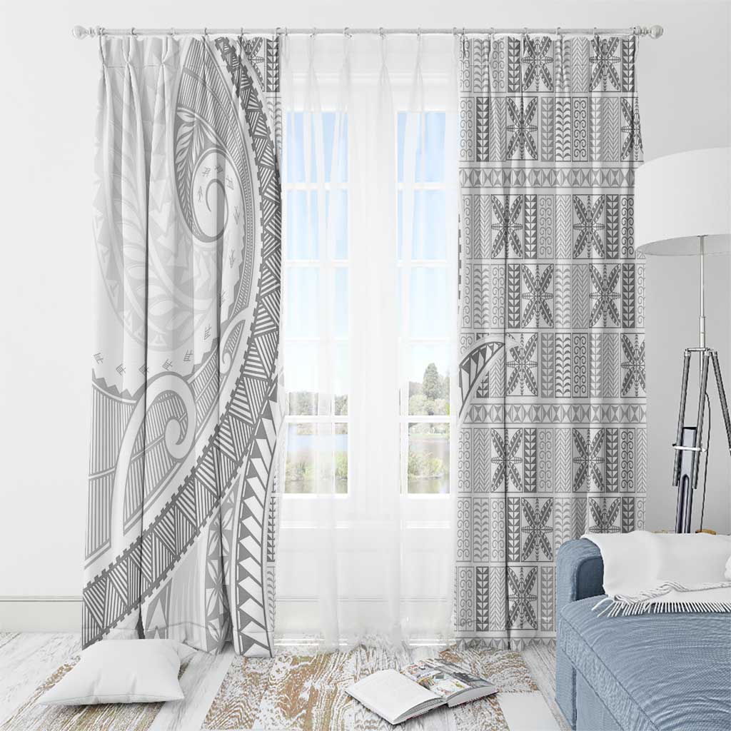 Niue White Sunday Window Curtain Niuean Lotu Tamaiti Hiapo Pattern - Polynesian Pride