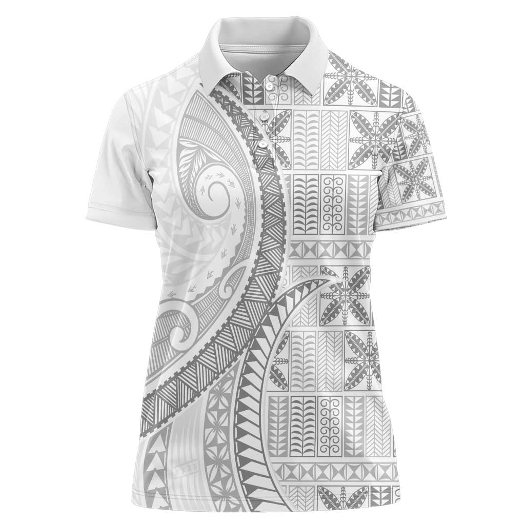 Niue White Sunday Women Polo Shirt Niuean Lotu Tamaiti Hiapo Pattern - Polynesian Pride