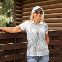 Niue White Sunday Women Polo Shirt Niuean Lotu Tamaiti Hiapo Pattern - Polynesian Pride