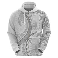 Niue White Sunday Zip Hoodie Niuean Lotu Tamaiti Hiapo Pattern - Polynesian Pride