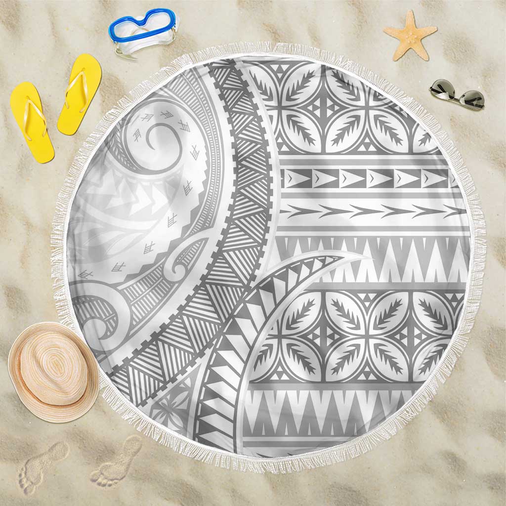 Polynesian White Sunday Beach Blanket Lotu Tamaiti Melanesian Pattern - Polynesian Pride