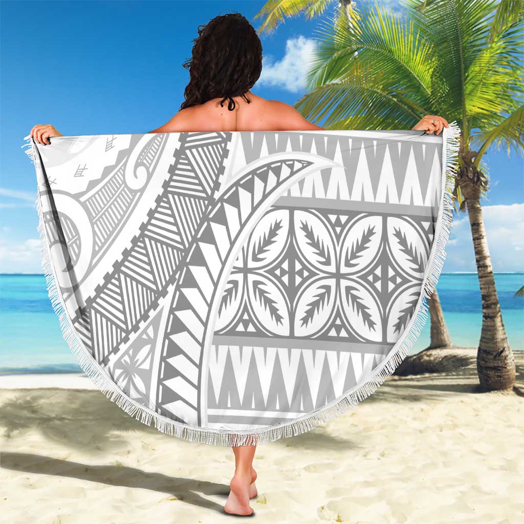 Polynesian White Sunday Beach Blanket Lotu Tamaiti Melanesian Pattern - Polynesian Pride