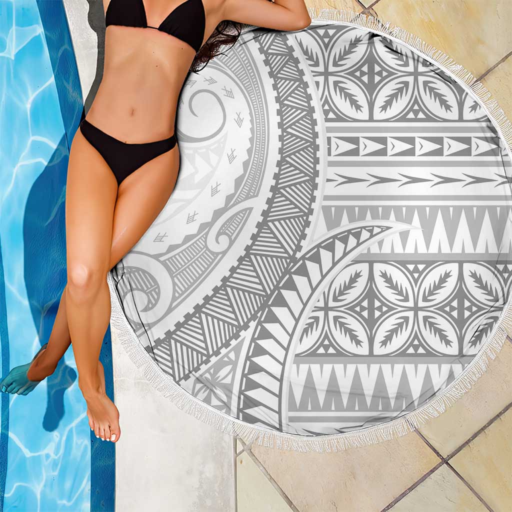 Polynesian White Sunday Beach Blanket Lotu Tamaiti Melanesian Pattern - Polynesian Pride