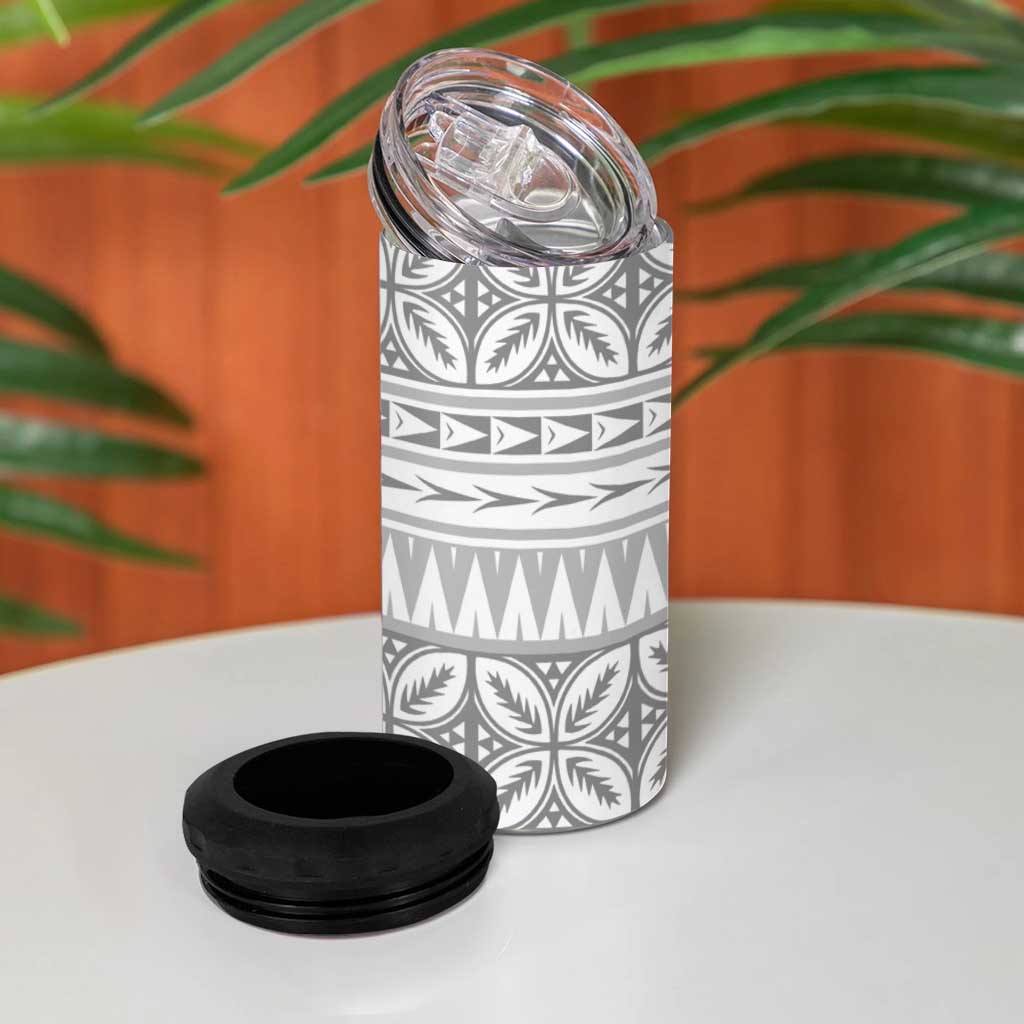 Polynesian White Sunday 4 in 1 Can Cooler Tumbler Lotu Tamaiti Melanesian Pattern - Polynesian Pride