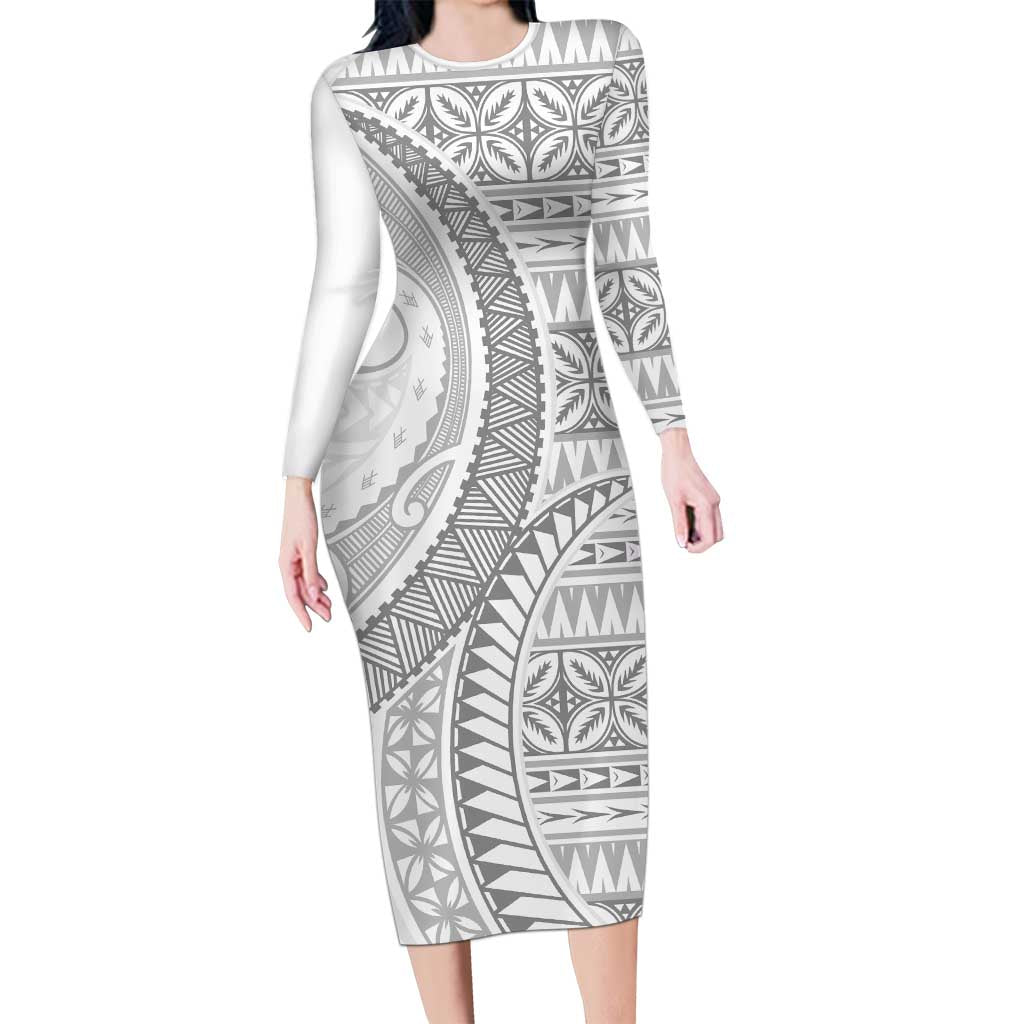 Polynesian White Sunday Family Matching Long Sleeve Bodycon Dress and Hawaiian Shirt Lotu Tamaiti Melanesian Pattern LT9 Mom's Dress White - Polynesian Pride