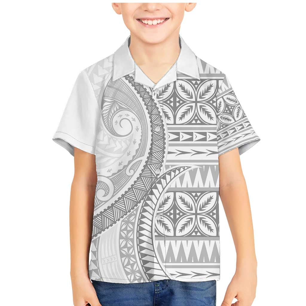 Polynesian White Sunday Family Matching Mermaid Dress and Hawaiian Shirt Lotu Tamaiti Melanesian Pattern LT9 Son's Shirt White - Polynesian Pride